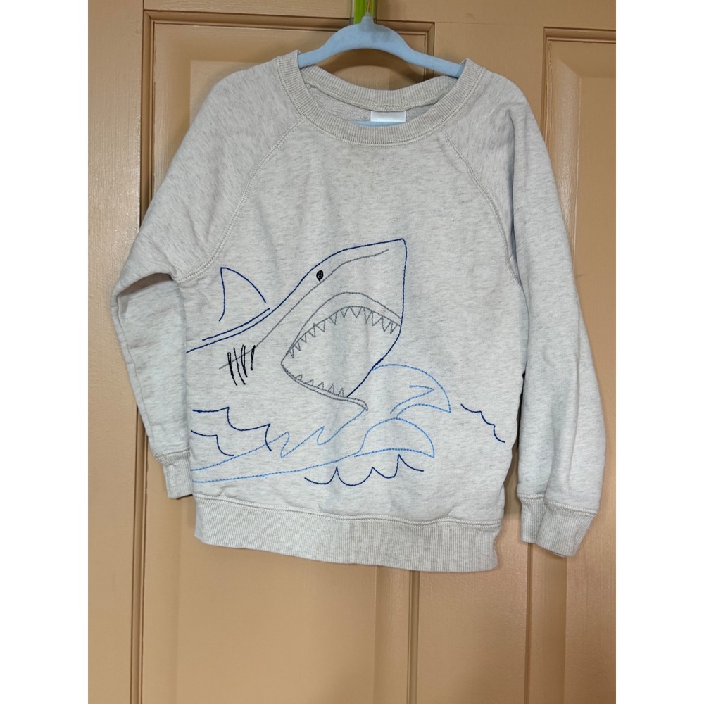 Hanna Andersson Boys Gray Heather Shark Embroidered Sweatshirt Size 4 100cm